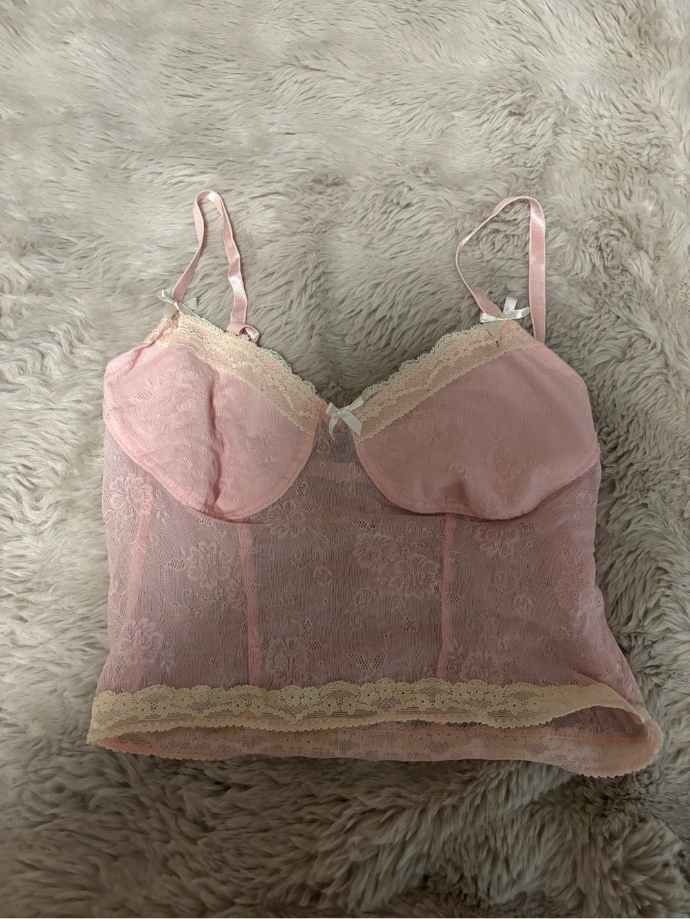 Pink lace corset top with bow